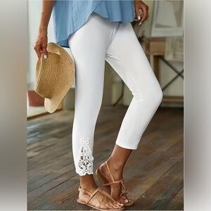 NWT White Floral Lace Panel Skinny Casual Stretchy Leggings size 8